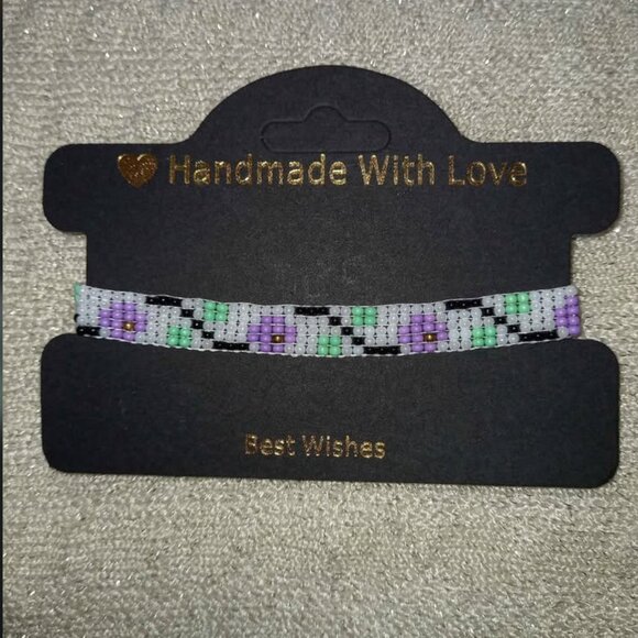 ✨ NWT Handmade Dainty Purple Flower Beaded Bracelet Stainless Steel ✨ - Picture 2 of 7